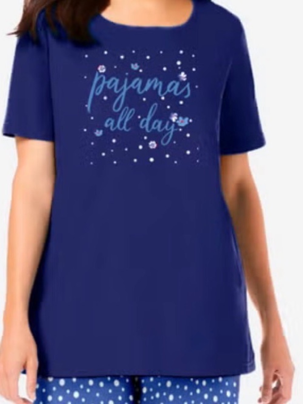 Navy 'Pajamas All Day' Short Sleeve Lounge Top 2x plus dreams and co cotton new!